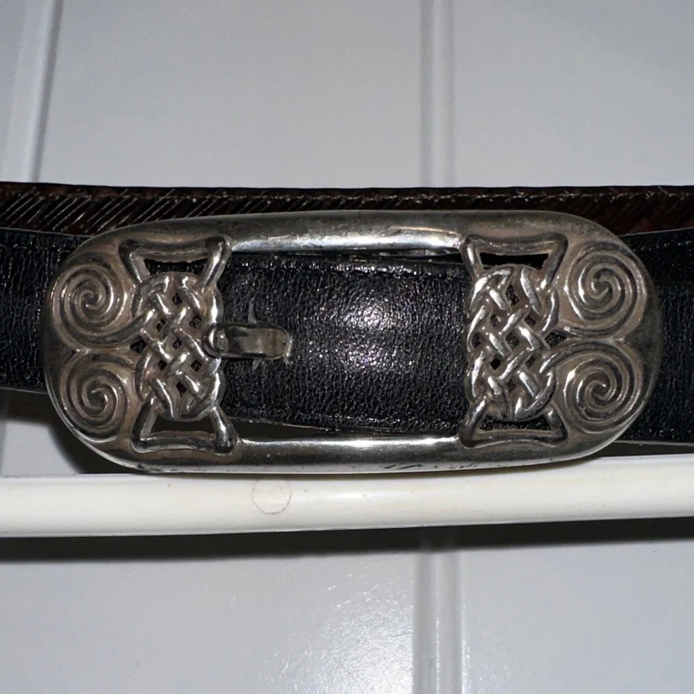 Elegant Black & Brown convertible Leather Belt with Silver Accents